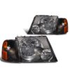 Country Coach Inspire Diamond Clear Black Headlights & Corner Turn Signal Lamps Unit 4 Piece Set
