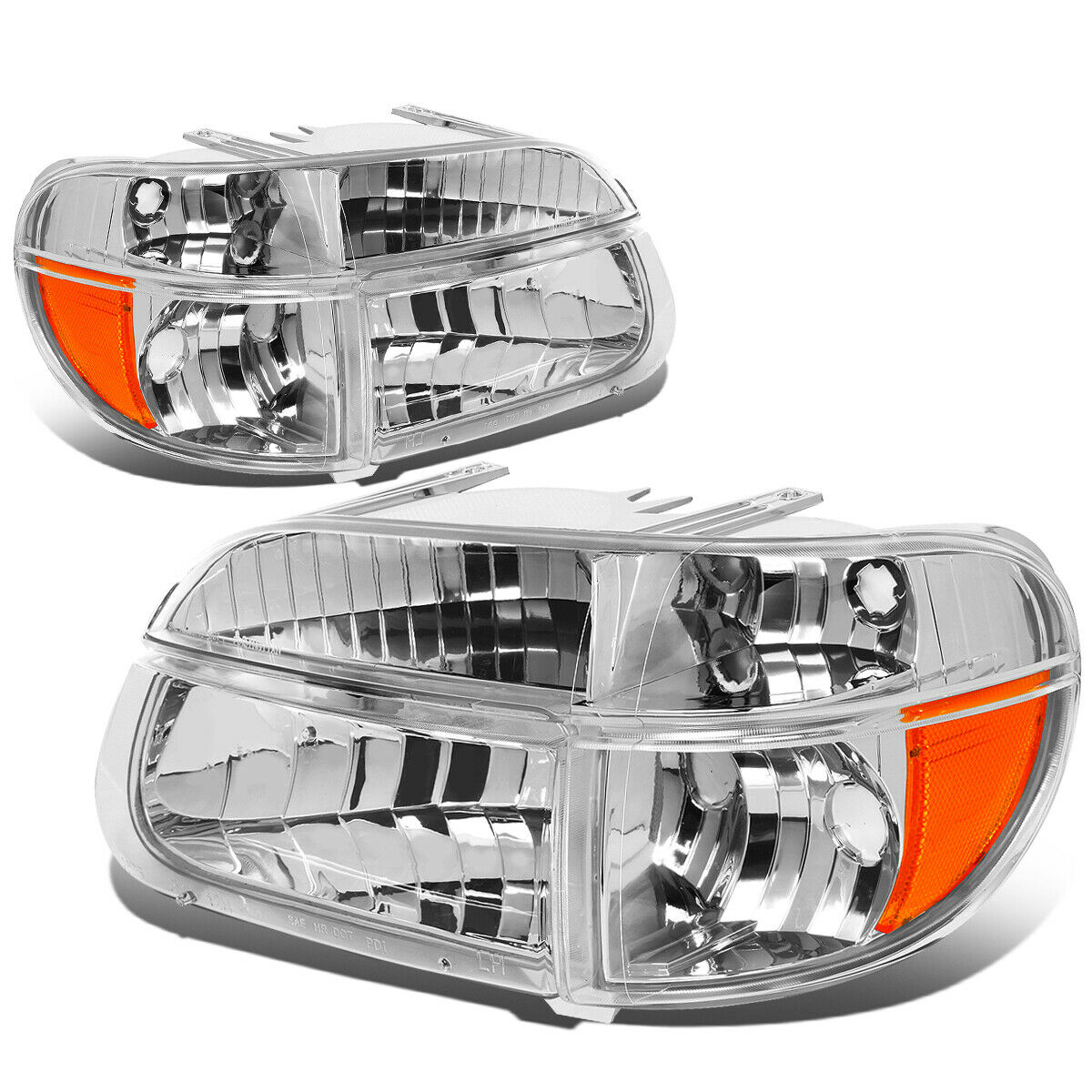 Rexhall Vision Diamond Clear Chrome Headlights & Signal Lamps 4 Piece Set (Left & Right)