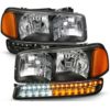 Tiffin Allegro (28ft-32ft) Clear Lens Black Headlights  & LED Turn Signal Lights 4 Piece Set (Left & Right)