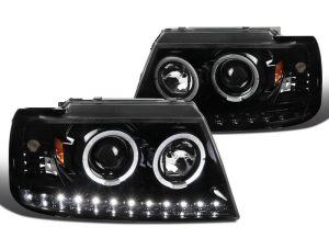 Newmar Mountain Aire (40ft & 43ft) Black Projector LED Headlights & Corner Turn Signal Lamps Set (Left & Right)