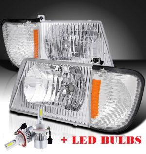 Winnebago Minnie Winnie Chrome Headlights & Corner Turn Signal Lamps Set 4PC + LED Bulbs