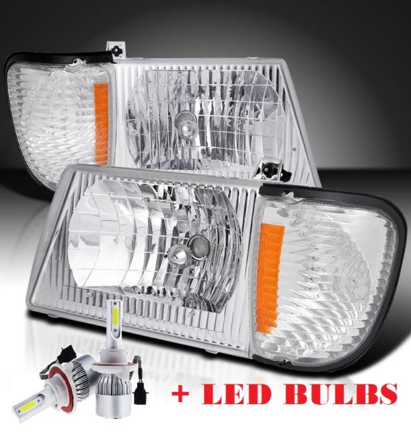 Winnebago Minnie Winnie Chrome Headlights & Corner Turn Signal Lamps Set 4PC + LED Bulbs