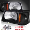 Coachmen Leprechaun Black Headlights & Corner Turn Signal Lamps Set 4PC + Low Beam LED Bulbs