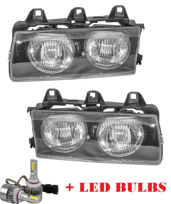 Fleetwood Bounder (Diesel) Headlight Assembly Pair + Low Beam LED Bulbs (Left & Right)