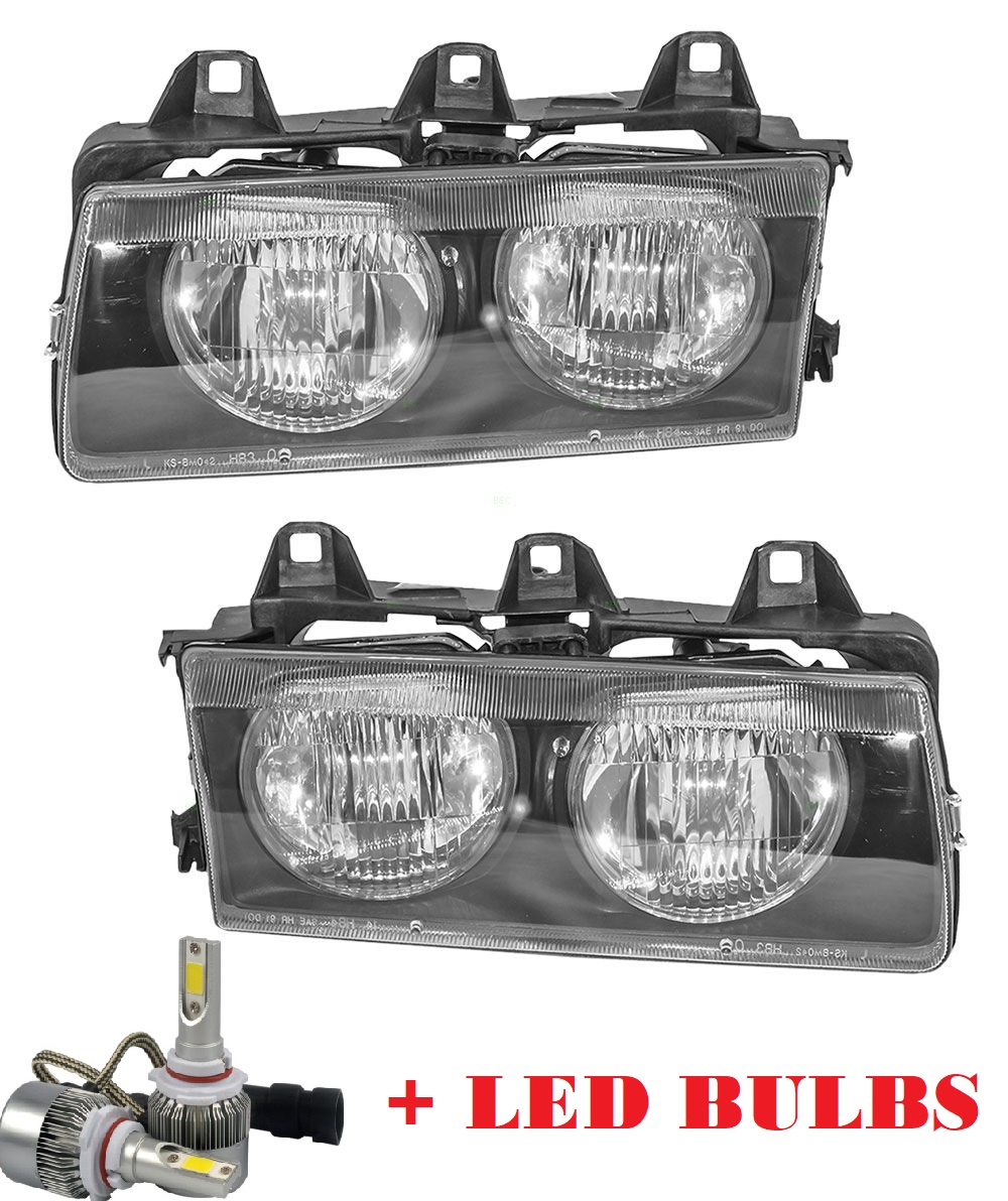 Fleetwood American Tradition Headlight Assembly Pair + Low Beam LED Bulbs (Left & Right)
