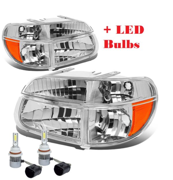 R-Vision Trail Lite Clear Chrome Headlights & Signal Lamps + Headlight LED Bulbs (Left & Right)