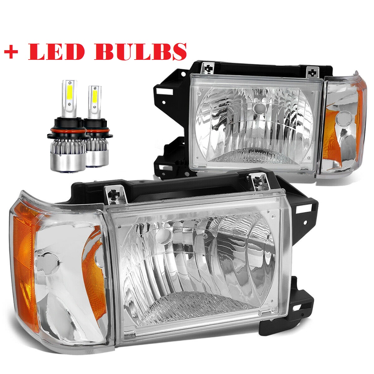 Country Coach Sedona Chrome Headlight & Corner Light Unit Pair + Headlight LED Bulbs (Left & Right)