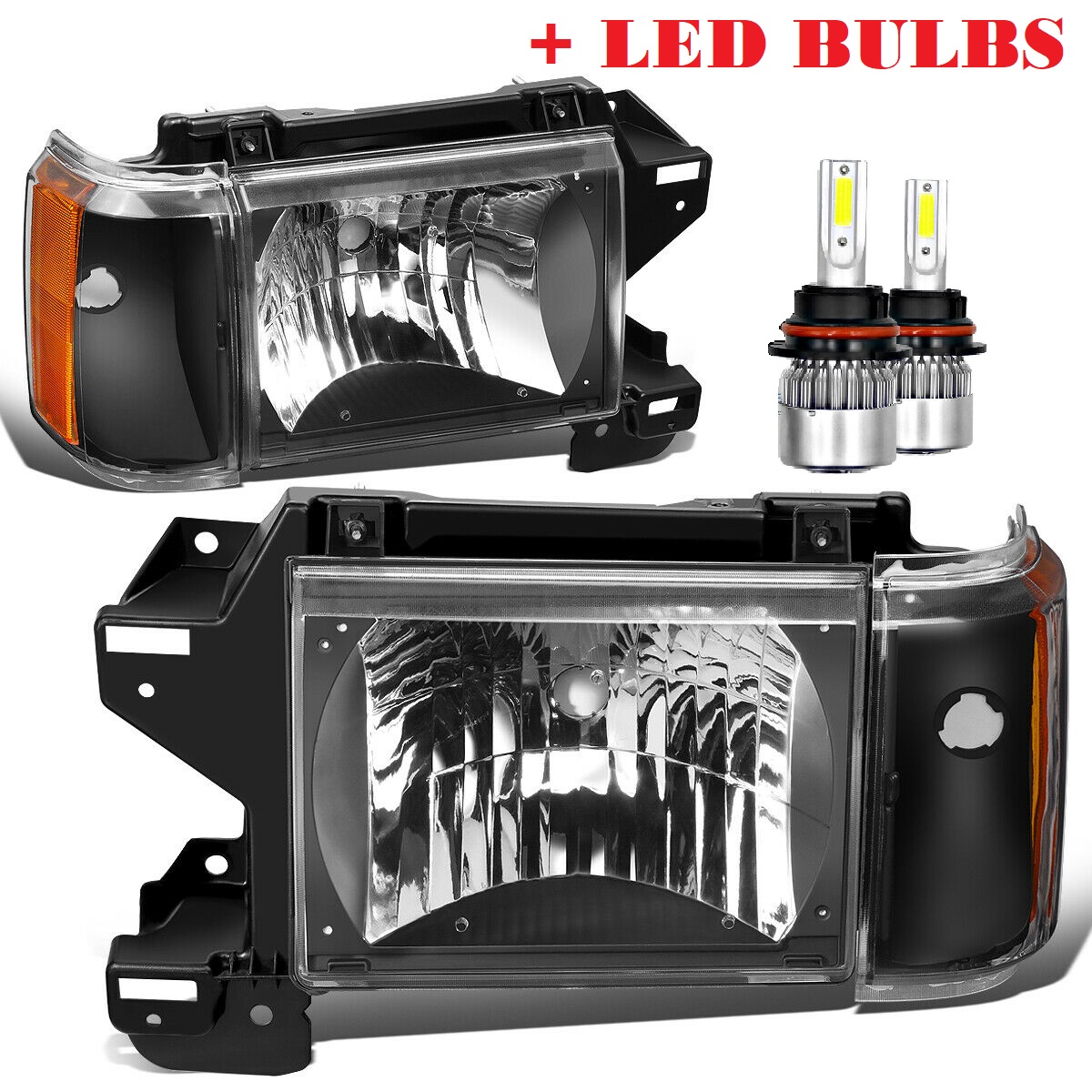 Country Coach Sedona Black Headlight & Corner Light Unit Pair + Headlight LED Bulbs (Left & Right)