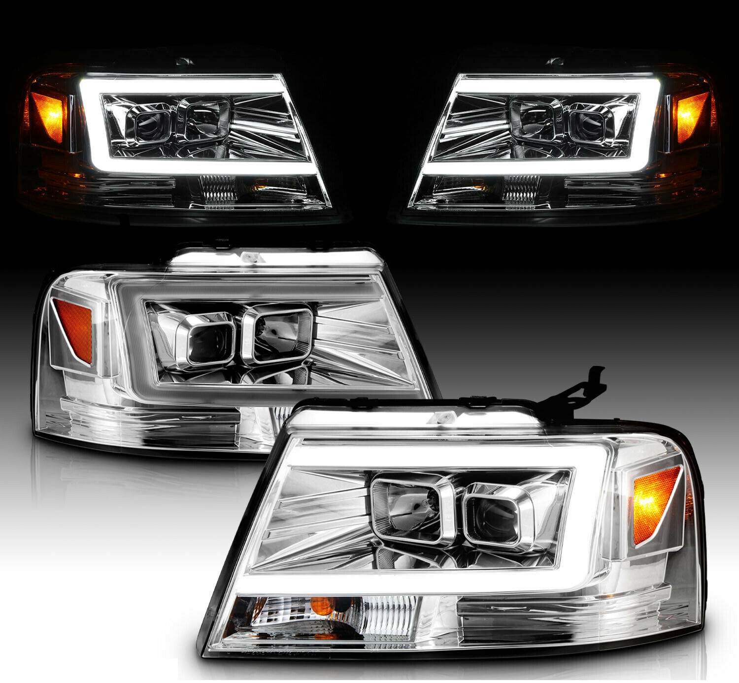 Itasca Ellipse Chrome Projector Headlight Assemblies with LED DRL Pair