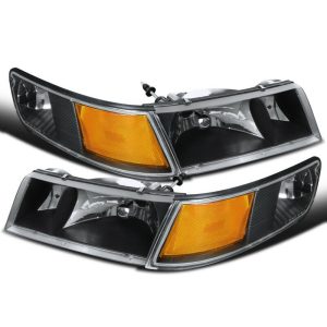 Newmar Mountain Aire (37ft) Black Headlights & Corner Turn Signal Light 4 Piece Set (Left & Right)