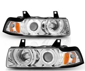 Fleetwood Expedition One-Piece Type Chrome Projector Headlight Assembly Pair (Left & Right)