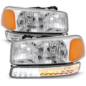 Tiffin Allegro (32ft & 35ft) Clear Lens Chrome Headlights & LED Turn Signal Lights 4 Piece Set (Left & Right)