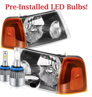 Itasca Sunstar Black LED Headlights & Corner Turn Signal Light Unit 4 Piece Set (Left & Right)
