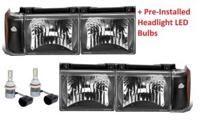 Foretravel U320 Black Full Set LED Headlight Assemblies (4) & Corner Lights Units (2) Pair (Left & Right)