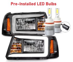 Winnebago Voyage Black LED Headlight Assemblies & Signal Lamp Units with LED Running Lights (Left & Right)