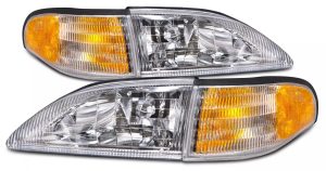 Tiffin Allegro Bus (Diesel) Clear Chrome Headlight Assembly & Turn Signal Corner Light 4 Piece Set (Left & Right)