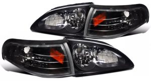Tiffin Allegro Bus (Diesel) Clear Black Headlight Assembly & Turn Signal Corner Light 4 Piece Set (Left & Right)