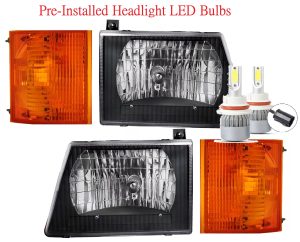 Holiday Rambler Admiral LED Black Headlight Assemblies & Signal Lamp Units 4 Piece Set (Left & Right)