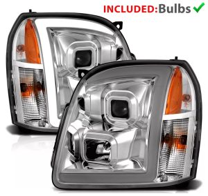 Fleetwood Discovery Chrome Projector Headlight Assemblies LED DRL Pair (Left & Right)