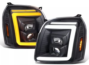 Fleetwood Discovery Black Projector Headlight Assemblies LED DRL Pair (Left & Right)