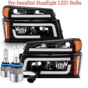 National RV Sea Breeze Black LED Headlights & Turn Signal Lights Assembly Pair with LED Tubing (Left & Right)