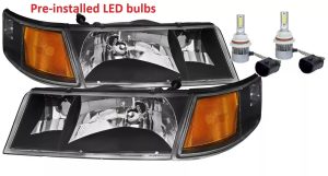 Newmar Mountain Aire (37ft) Black LED Headlights & Corner Turn Signal Light 4 Piece Set (Left & Right)