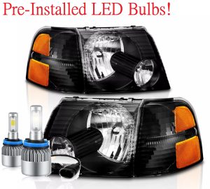 Rexhall Aerbus Black LED Headlight Assemblies & Corner Light Unit 4 Piece Set (Left & Right)