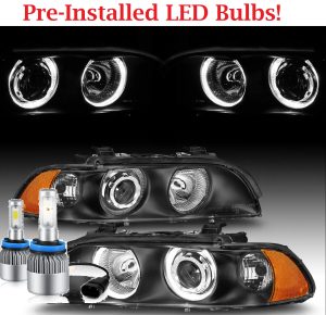 Fleetwood American Tradition Black LED Projector Halo Headlight Assembly Pair (Left & Right)
