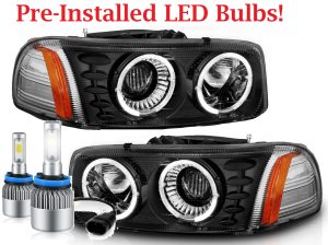 Fleetwood Providence Black Projector LED Headlight Assembly Pair (Left & Right)