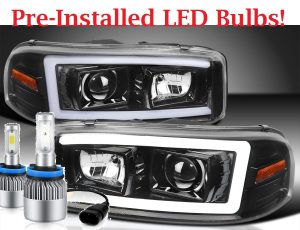 Fleetwood Providence Black Projector LED Headlight Assembly Pair (Left & Right)