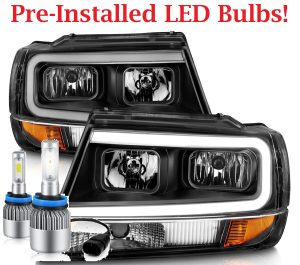 Fleetwood Pace Arrow Black LED Halo Headlight Headlight Assembly Pair (Left & Right)