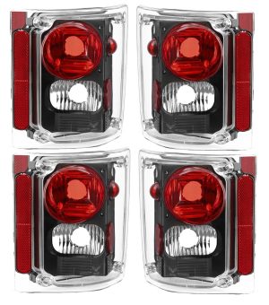 Monaco Safari Trek Upper & Lower Black Tail Light Lens & Housing 4 Piece Set (Left & Right)
