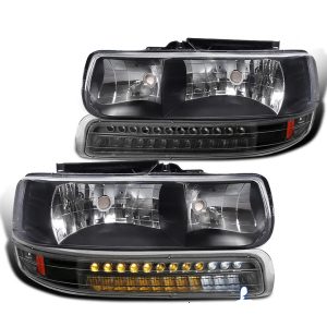 National RV Sea Breeze Clear Black Headlights & LED Turn Signal Light 4 Piece Set (Left & Right)