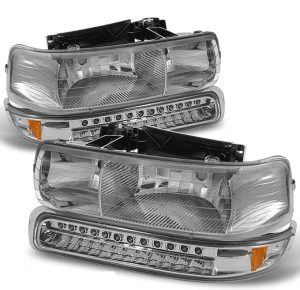 National RV Sea Breeze Clear Chrome Headlights & LED Turn Signal Light 4 Piece Set (Left & Right)