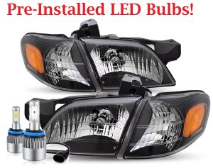Fleetwood Fiesta Black Headlight Assembly & Turn Signal Corner Light 4 Piece Set (Left & Right)