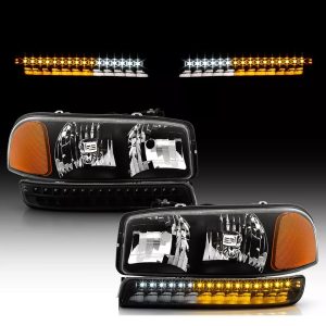 Tiffin Allegro (28ft-32ft) Clear Lens Black Headlights & LED Turn Signal Lights 4 Piece Set (Left & Right)