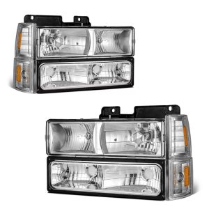 Fleetwood Discovery Clear Lens Chrome Headlights, Turn Signal Lights, Side Markers 8 Piece Set (Left & Right)