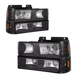 Fleetwood Discovery Clear Lens Black Headlights, Turn Signal Lights, Side Markers 8 Piece Set (Left & Right)