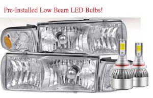 Georgie Boy Pursuit Clear Chrome LED Headlights & Turn Signal Lights 4 Piece Set (Left & Right)