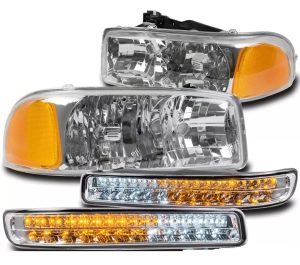 Tiffin Allegro (32ft & 35ft) Clear Lens Chrome Headlights & LED Turn Signal Lights 4 Piece Set (Left & Right)