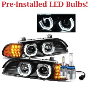 King of the Road Genesis Black LED Headlight Assembly Pair with LED Turn Signal Light (Left & Right)